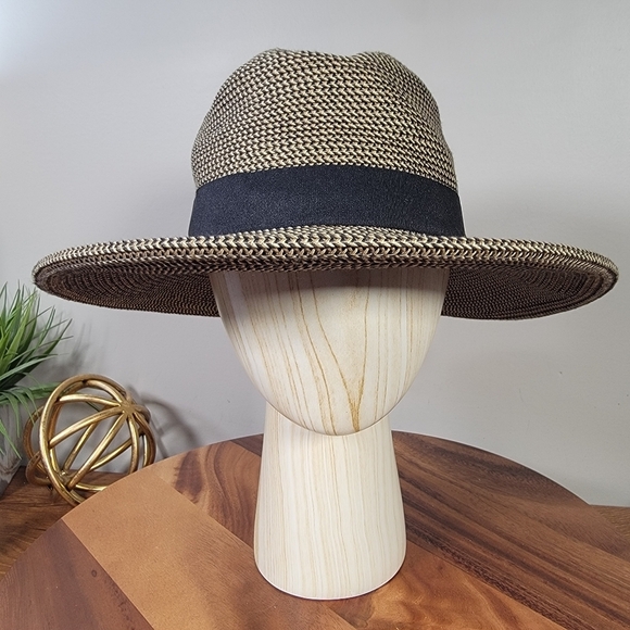 Jeanne Simmons Black and Tan Woven Sun Hat Women's One Size Summer Vacation - Picture 7 of 14
